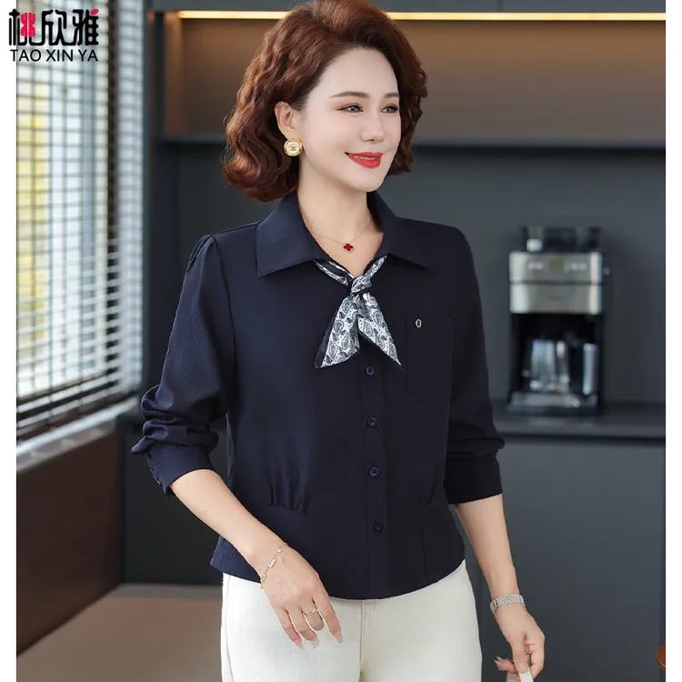 50多岁妈妈洋气上衣2025秋季新款中老年气质衬衫外套女春秋夹克衫