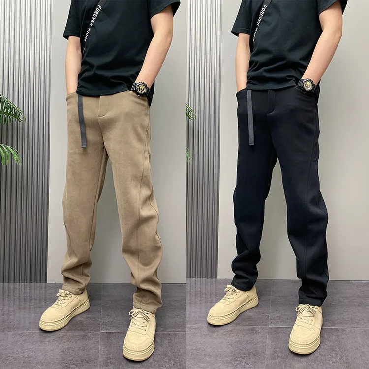 秋冬季潮流男士百搭痞帅加绒加厚高街青年修身小脚运动韩版卫裤子