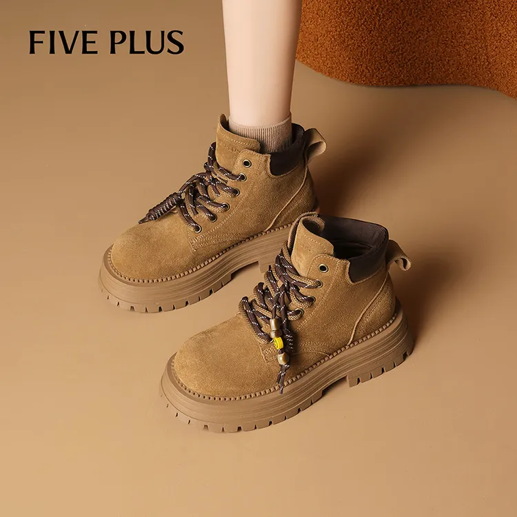 FIVE PLUS时尚马丁靴女2025年秋冬新款复古厚底增高靴短靴子