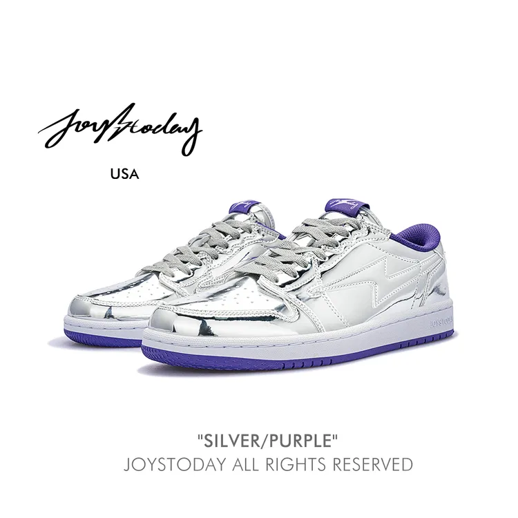 AIR JOYSTODAY 闪电AJ1 液态银漆皮潮流百搭低帮休闲板鞋男女同款