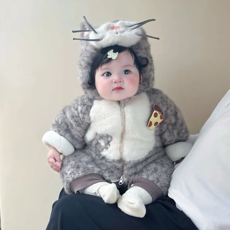 ｛猫咪日记｝冬季婴幼儿可爱外出服新款毛毛爬服