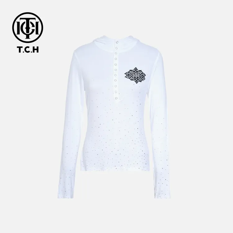 TCH私服秋季网红感烫钻时尚淑女白色长袖打底衫T75C02E9001私服