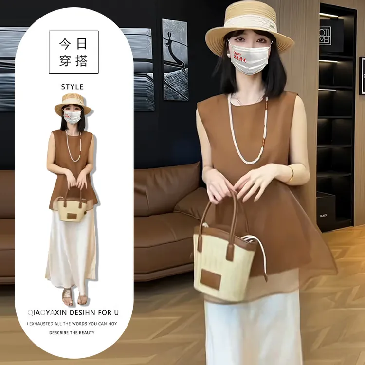 欧美纯欲显气质套装女2025夏季高级感别致半身裙复古宽松无袖上衣