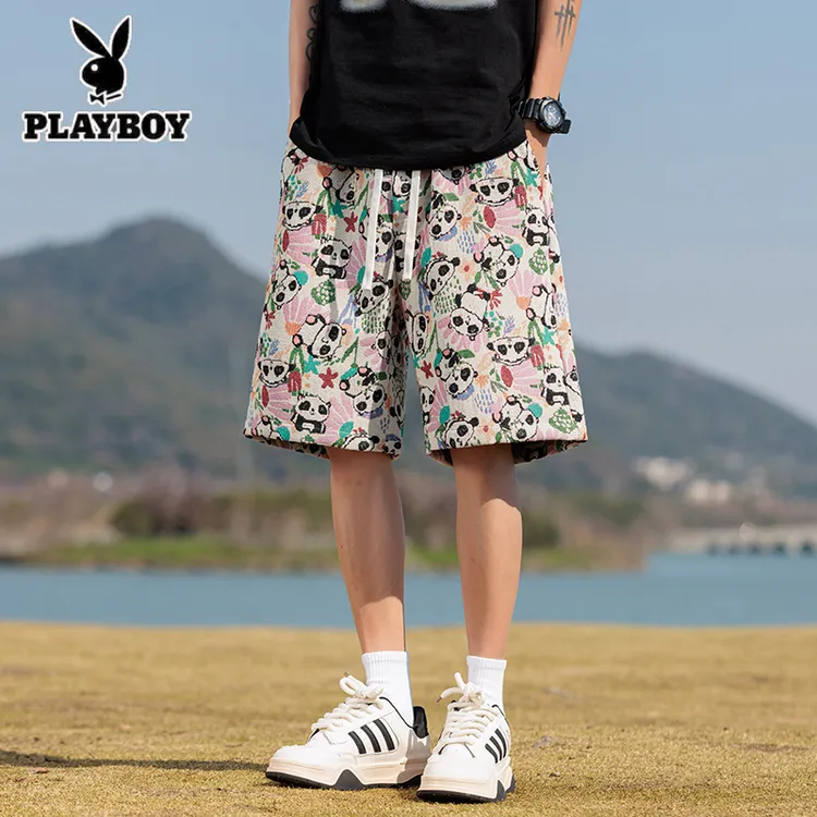 美式刺绣卡通印花沙滩度假风短裤男士夏季新款潮牌凉感宽松五分裤