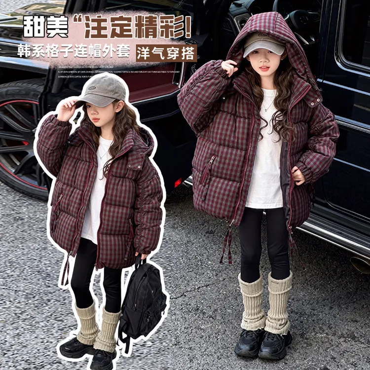 女童棉服外套2025新款爆款洋气6-12岁潮款高级感女孩秋冬连帽棉衣