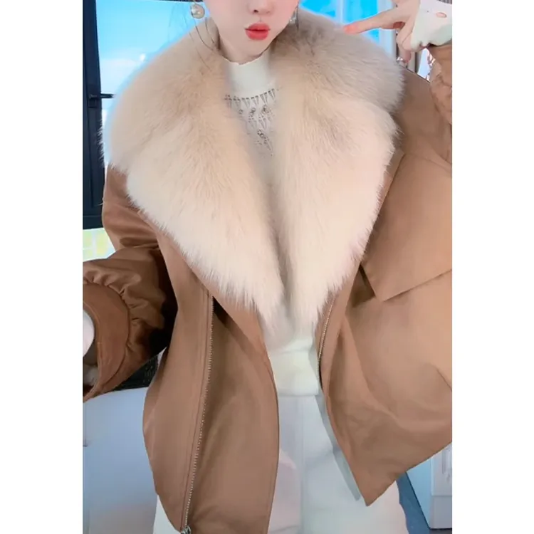 复古咖色大毛领巨好看棉服女2025冬装新款加厚保暖面包服夹棉外套