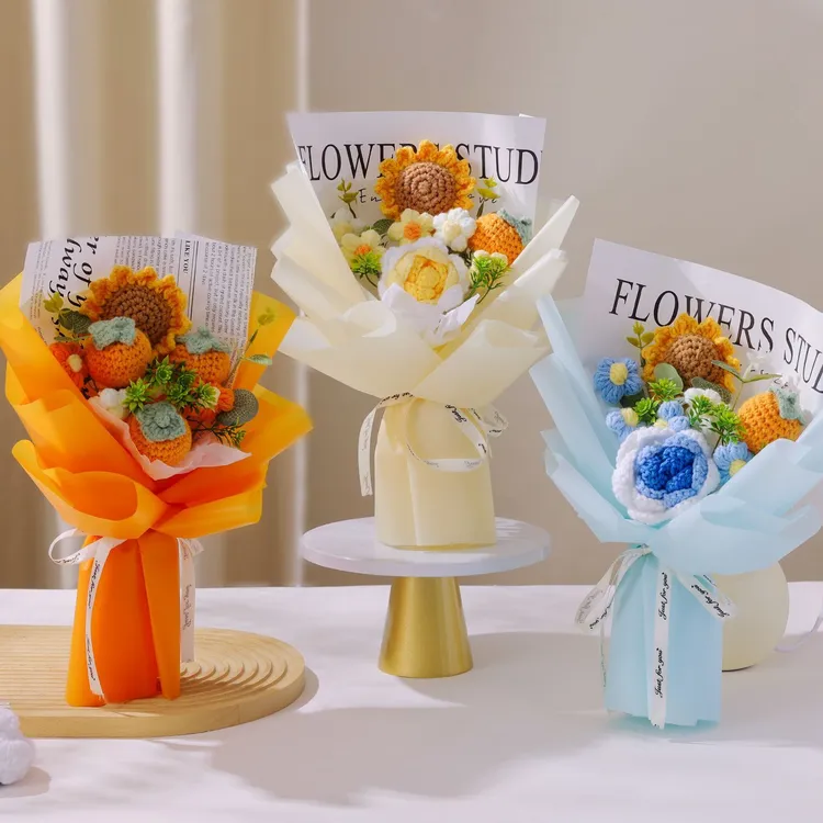 毛线针织手工编织花束成品向日葵玫瑰创意实用520情人节毕业礼物