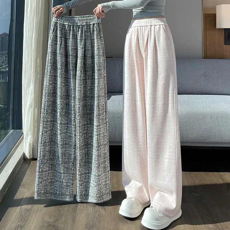 慵懒风高腰运动阔腿裤女秋冬2025新款宽松垂感休闲显瘦云朵直筒裤