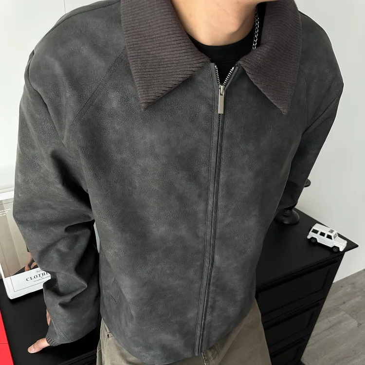 英伦风复古做旧皮衣短款机车夹克宽松美式百搭PU皮外套