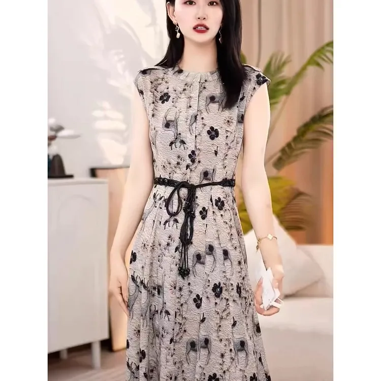 法式高端气质连衣裙女2025夏季新款妈妈装时尚百搭显瘦中长款裙子