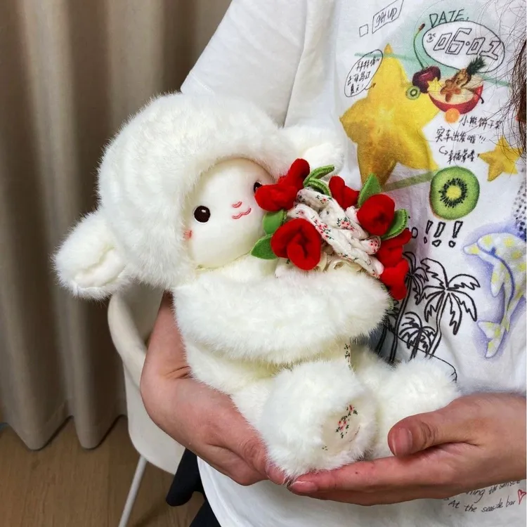 七夕礼物玫瑰花小羊毛绒玩偶公仔送女友生日礼物磁力熊玫瑰花磁吸