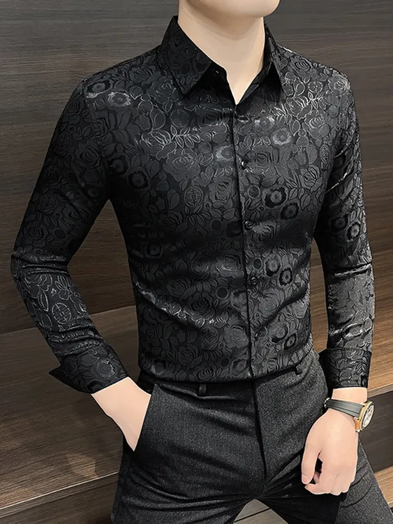 小碎花衬衫男士长袖秋季2025新款高级感痞帅男装秋季印花衬衣男款