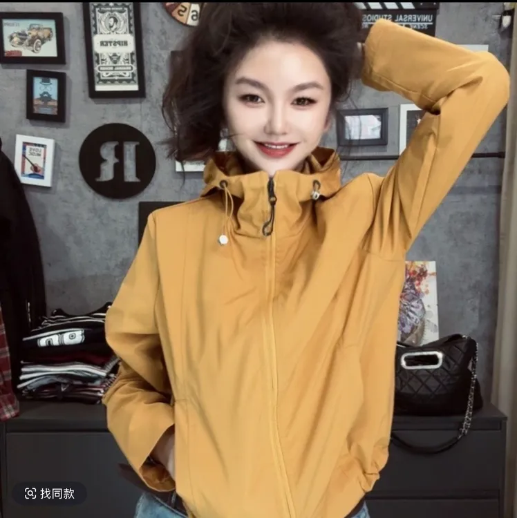小个子连帽外套女2025春秋新款时尚百搭冲锋衣显瘦夹克外套