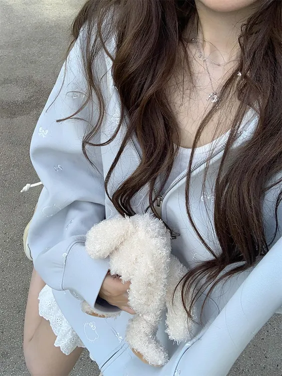 韩系秋冬重工猫咪万针刺绣480g卫衣女加绒加厚开衫拉链外套上衣