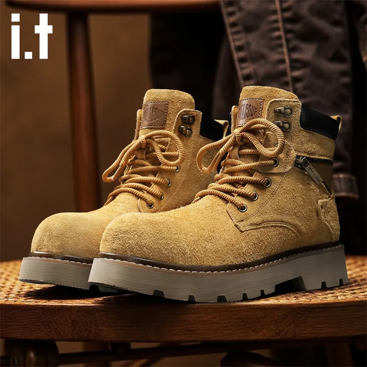 i.t tac马丁靴男冬季头层牛皮秋冬高帮耐磨工装靴百搭增高大黄靴