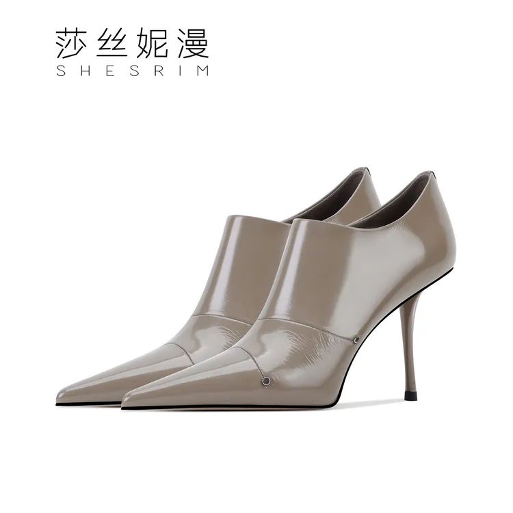 时尚细跟高跟短靴女2025秋冬新款不累脚高跟鞋气质尖头女款踝靴子