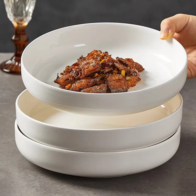 8英寸纯白深盘陶瓷盘子家用菜盘简约高级感餐盘2025新款家用碟子