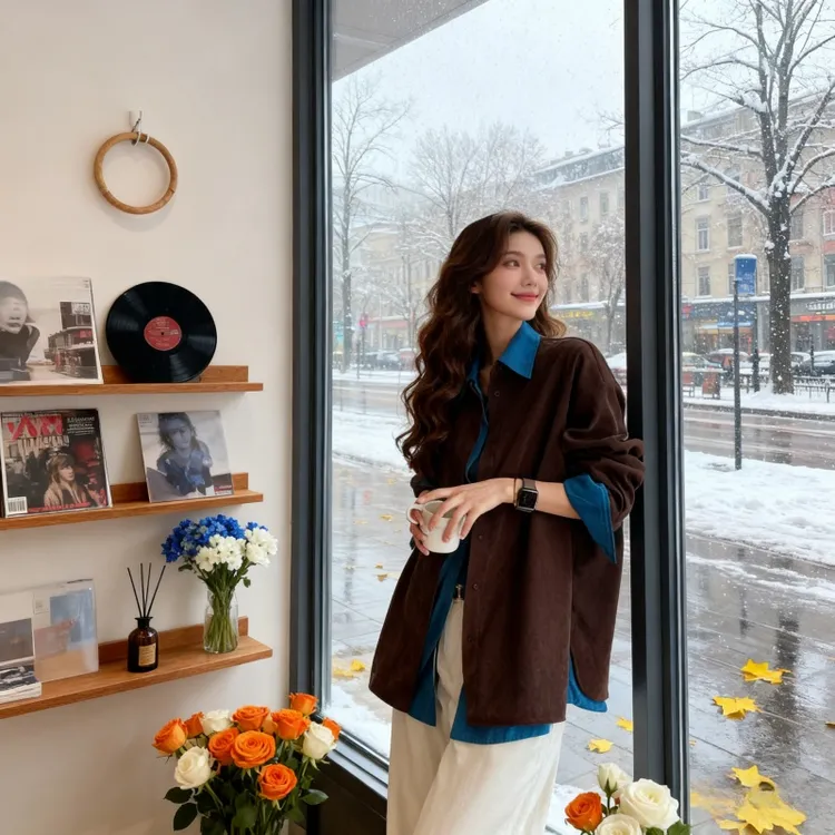 法式拼接假两件长袖衬衫女秋季设计感小众衬衣外套复古宽松bf上衣