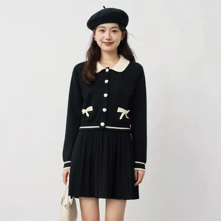 奢姿大码女装2025冬季时尚撞色娃娃领两件套胖妹妹气质减龄套装