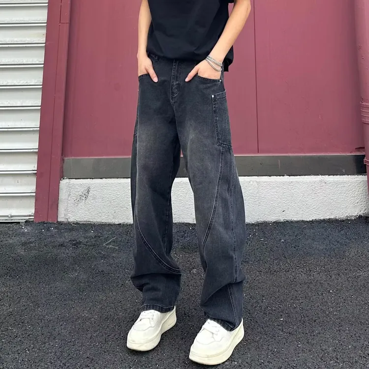 俞兆林美式街头复古小众简约牛仔裤男水洗宽松拖地休闲直筒长裤