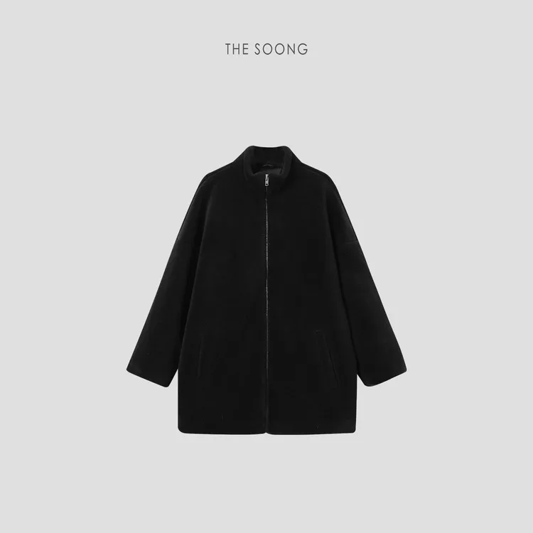 THESOONG|"绒间"100%羊毛秋冬加厚保暖宽松黑色休闲外套HWWT7693