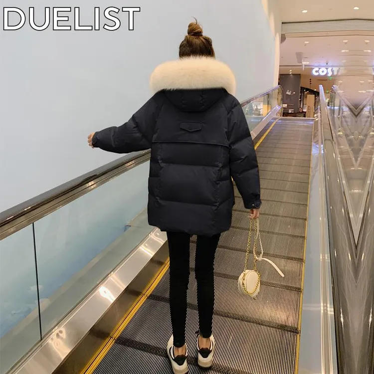 DUELIST黑色宽松小个子女短款冬季爆款新款加厚茧型外套韩版时尚