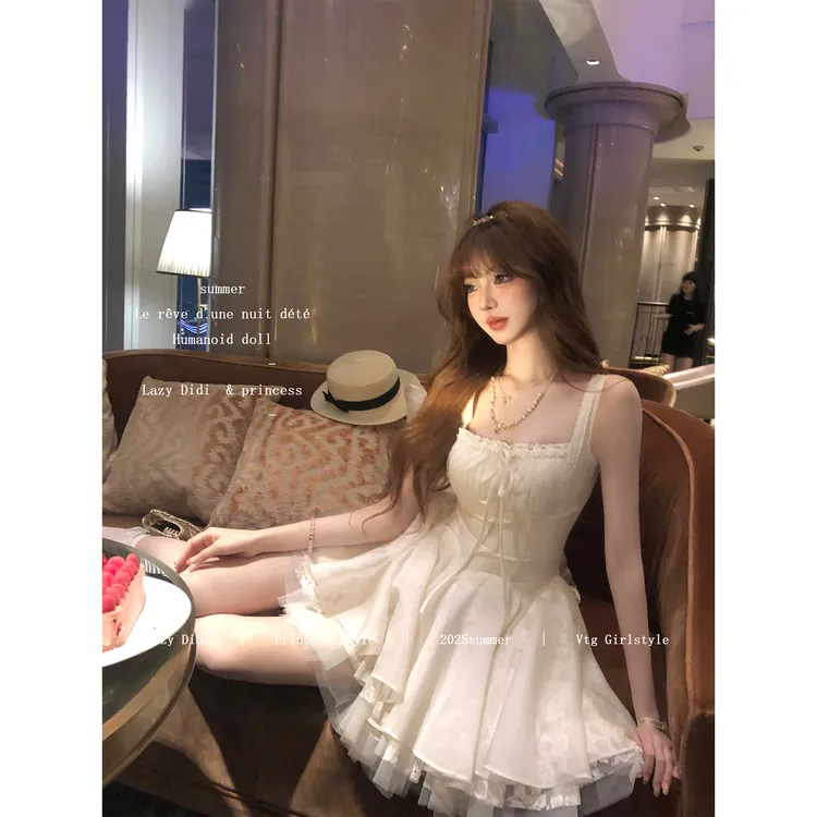 Lazy Didi与纱共舞 五层裙摆蕾丝公主裙花边抽褶显瘦千金蓬蓬裙