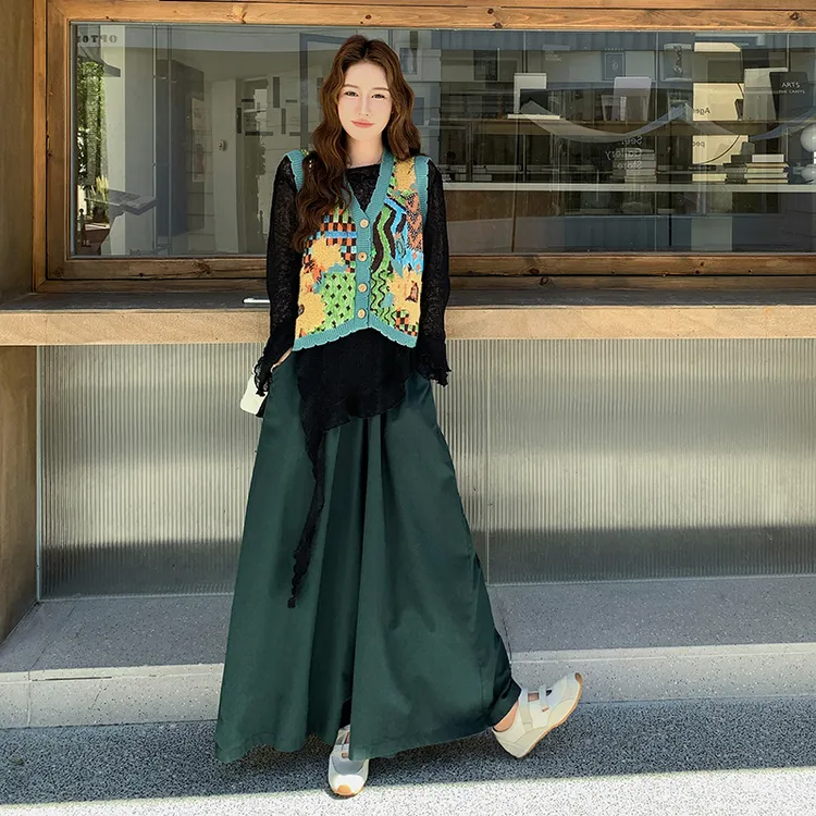 减龄针织撞色马甲上衣阔腿裤套装女2025秋季新款爆款高级感三件套