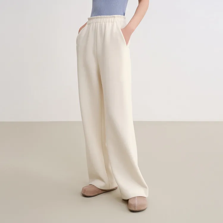 EP雅莹 含羊毛桑蚕丝罗纹空气层针织奶芙裤6435C