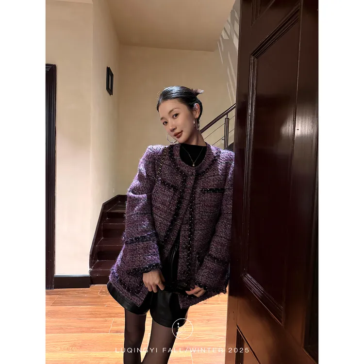 鹭青一原创【尽赏】羊毛粗花呢织带夹棉小香短外套L25X1126L