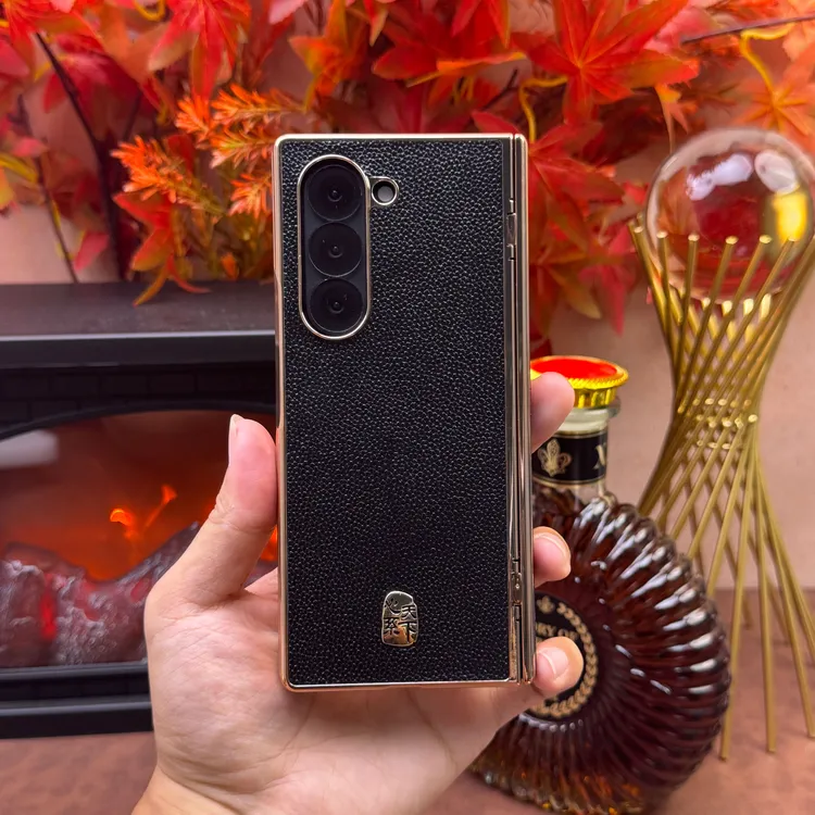 适用三星zfold67手机壳zfold345全包心系天下电镀真皮w25壳膜一体