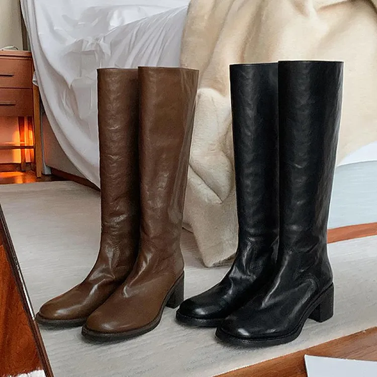 【PVKB&专柜女鞋】女2025新款秋冬覆古显瘦高筒骑行靴高跟瘦瘦长靴