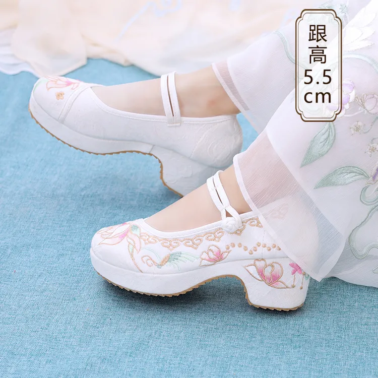 汉服鞋子女绣花鞋增高牛筋底2025年春季古装鞋民族风高跟古风鞋春