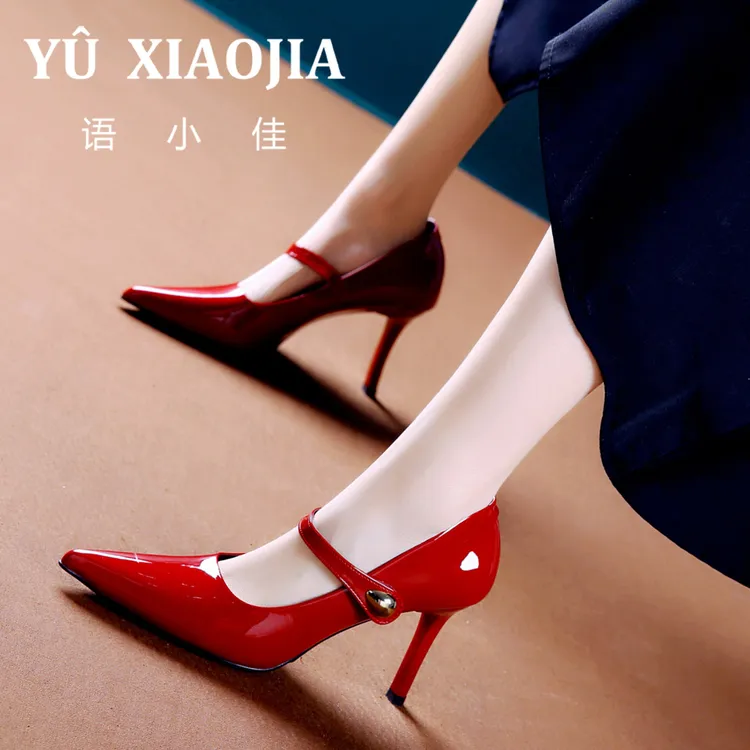 8CM[已开价]尖头高跟鞋女春季新款法式漆皮玛丽珍细跟单鞋320-182