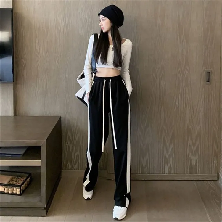 直筒裤女春夏新款胖MM超大码显瘦修身阔腿裤宽松运动休闲裤网红拖