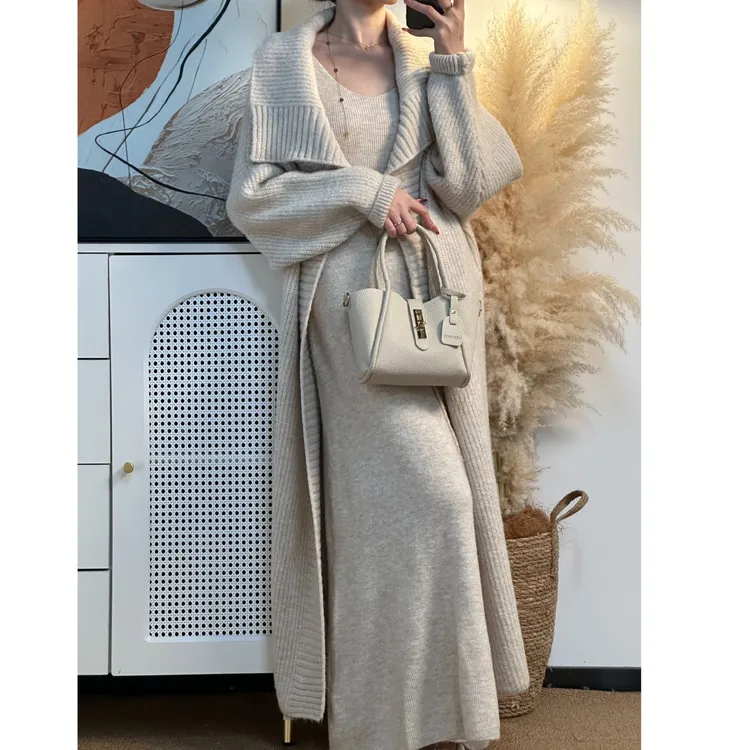 2025秋冬新款高级感毛衣两件套长款开衫配加长背心裙纯欲风套装