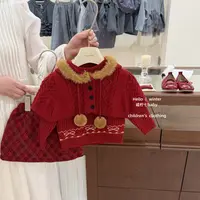 【咸柠七】原创！女童斗篷毛衣外套秋冬季披肩针织开衫新年红色上衣