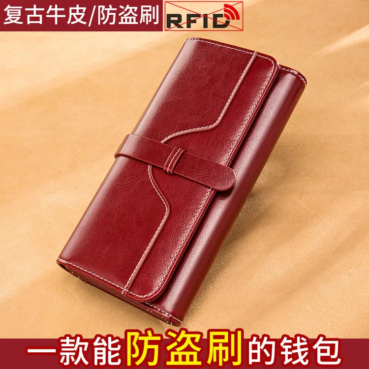真皮牛皮女士钱包女长款2025新款时尚潮复古大容量手拿包可放手机