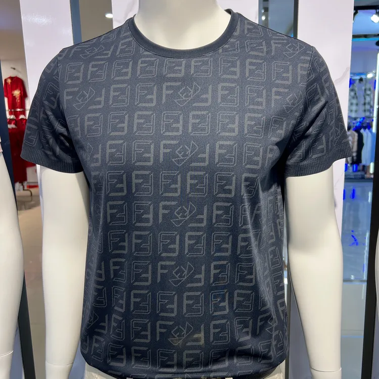 6608短袖罗纹装饰T恤提花免烫处理几何常规宽松型