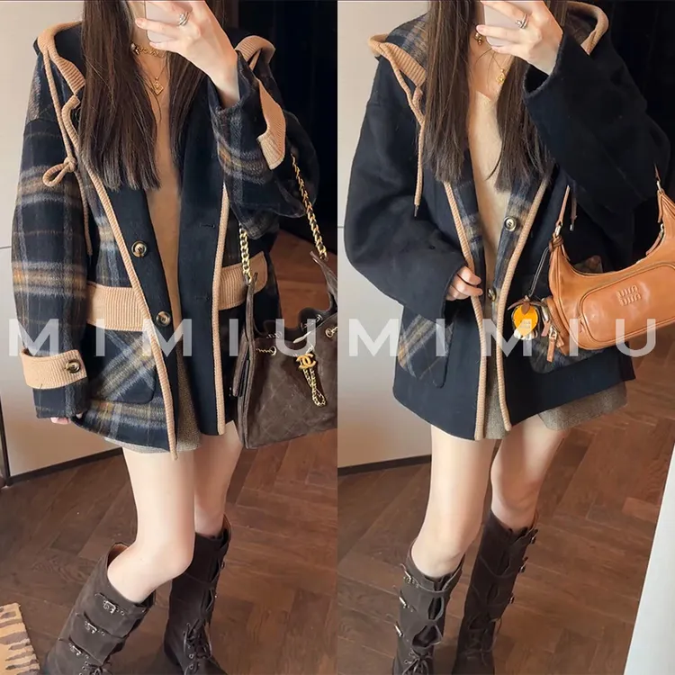 【mimius】P 经典格纹两穿双面呢羊毛大衣 G10020