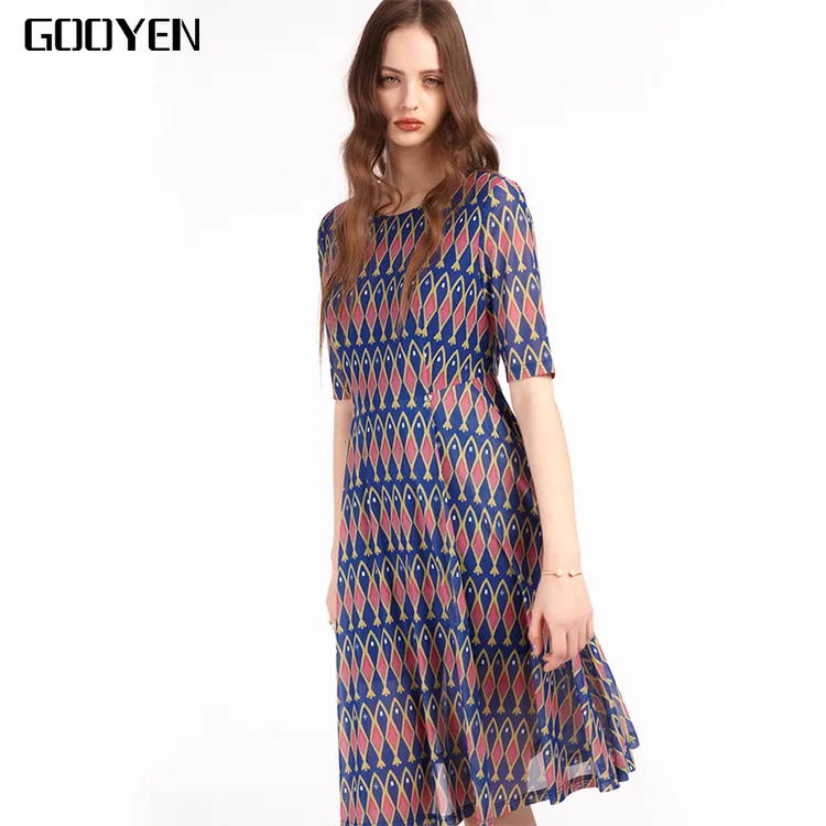 Gooyen|古源 专柜正品 花枝招展圆领短袖连衣裙大摆连衣裙