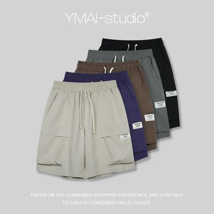 #A3033夏季百搭宽松休闲裤时尚潮流工装裤纯色五分裤多口袋短裤
