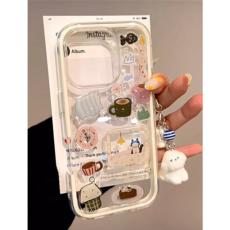 闹钟小黑猫边款二合一适用苹果16女壳iPhone14/15/13pro/11全包款