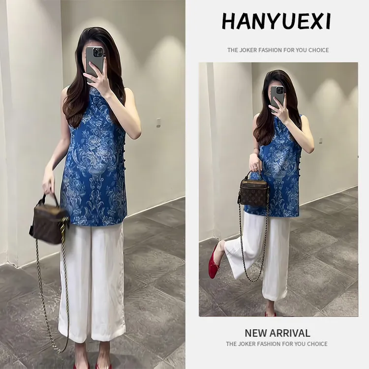 【现货】夏季一整套女装2025年新款韩版气质无袖上衣休闲裤两件套