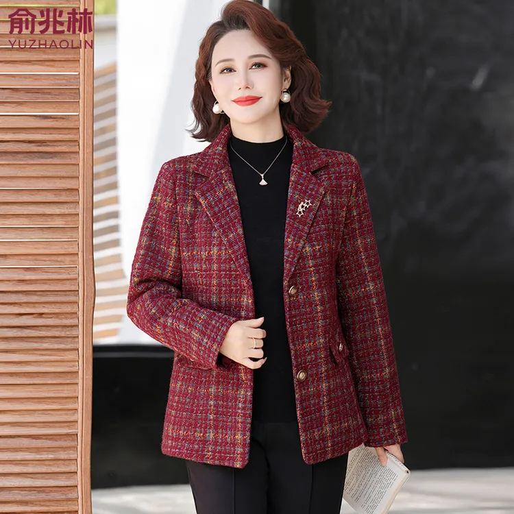 俞兆林妈妈秋装小香风外套洋气中老年人女装春秋西服上衣薄款西装