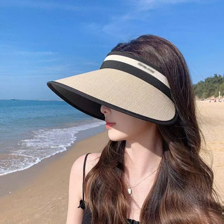 夏季加大檐空顶帽子户外防晒蛋卷帽韩版遮阳帽草帽遮脸