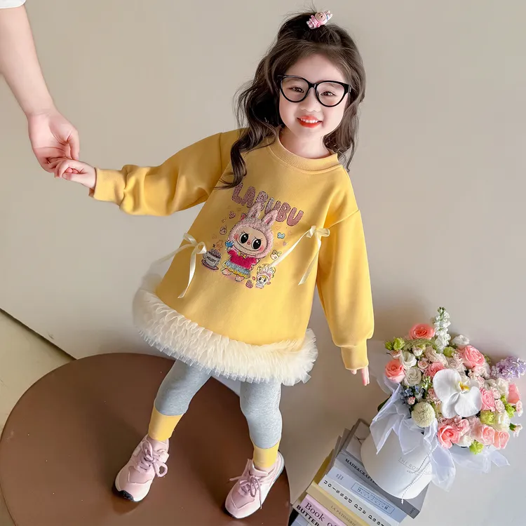 女童拉布布套装秋款2025新款花边裙卫衣女孩秋装儿童打底裤春秋装