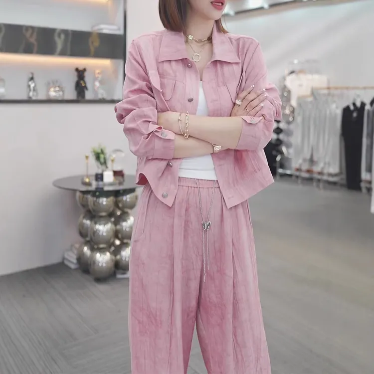 简约时尚休闲套装女2025夏季新款防晒服宽松显瘦洋气外套+长裤