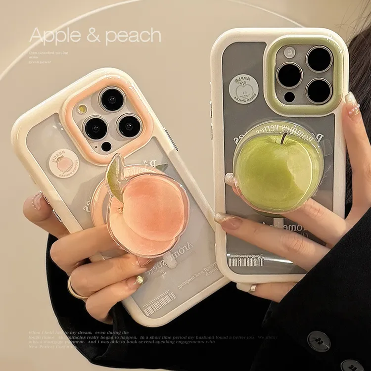 青苹果磁吸支架16适用iPhone14ProMax苹果15手机壳13粉蜜桃亚克力