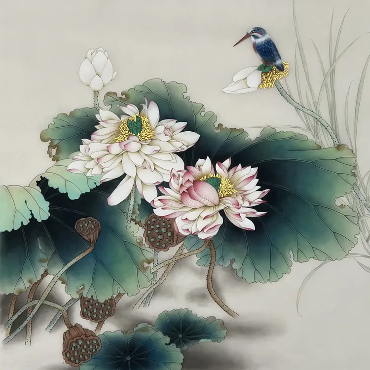 《香远溢清》工笔画 尺寸：68cm*68cm 材质：绢本